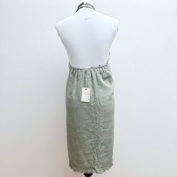 NWT Easel Linen Blend Olive Green Halter Sundress Fringed Hem Women’s Medium - Picture 6 of 10